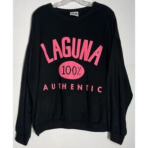 Vintage 90s Laguna 100% Authentic Sweatshirt Pullover Puffy Print XL Black Pink
